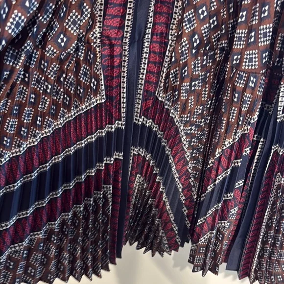 Sandro Blue and Red Pleated Long Sleeve Shirt Dress size 40 - Picture 6 of 7